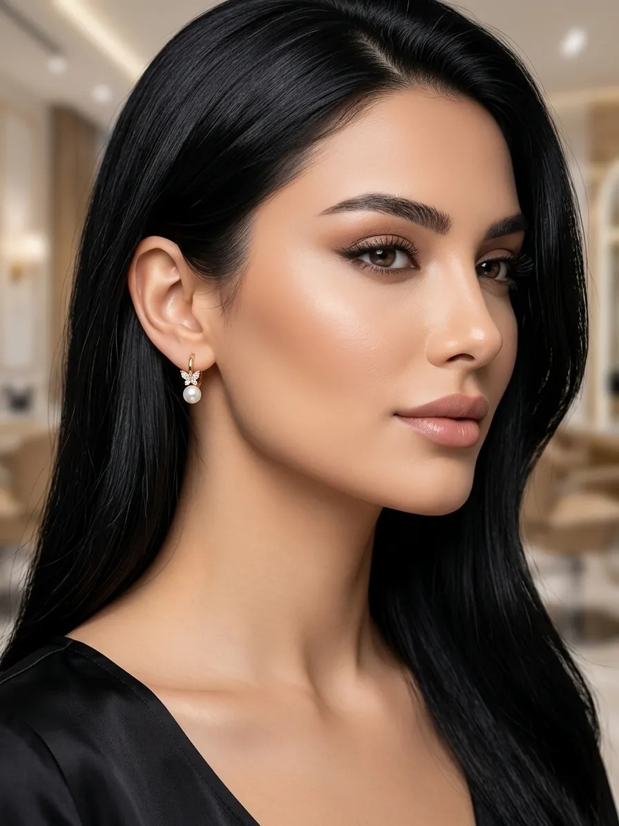 گوشواره کلیپسی تک مروارید برگ نگین - Thumbnail 1